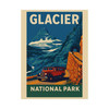 Glacier National Park Vintage Travel Poster – Red Bus Matte Vertical Wall Print (Unframed)