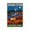Grand Teton Elk Vintage Travel Poster – Matte Vertical National Park Wall Art (Unframed)