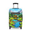 Close-up of JR badge and National Parks Explorer design on luggage