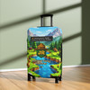 Junior Ranger luggage cover with pixel-style national park design on suitcase