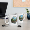 personalized camping mug with scenic badge artwork