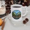 camping mug with forest and tent illustration