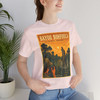 Louisiana Bayou alligator T-shirt featuring vintage-inspired MOMENT No. 002 artwork with an explorer on a dock and an alligator in the swamp.