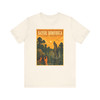 Louisiana Bayou alligator T-shirt featuring vintage-inspired MOMENT No. 002 artwork with an explorer on a dock and an alligator in the swamp.