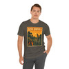 Army Louisiana Bayou alligator T-shirt featuring vintage-inspired MOMENT No. 002 artwork with an explorer on a dock and an alligator in the swamp.