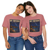 Mauve Dry Tortugas National Park Florida shark T-shirt featuring vintage-inspired MOMENT No. 003 artwork with a nighttime fisherman, shark, Fort Jefferson and starry sky.