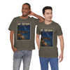 Dry Tortugas National Park Florida shark T-shirt featuring vintage-inspired MOMENT No. 003 artwork with a nighttime fisherman, shark, Fort Jefferson and starry sky.
