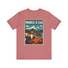 Mauve Wrangell-St. Elias National Park Alaska T-shirt featuring vintage-inspired MOMENT No. 001 artwork with a fisherman, wild salmon and traditional fish wheel.