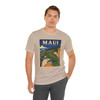Maui Upcountry Hawaii chameleon T-shirt featuring vintage-inspired MOMENT No. 004 artwork with a Jackson's chameleon resting on an arm.