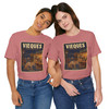 Vieques Island Puerto Rico wild horse T-shirt featuring vintage-inspired MOMENT No. 005 artwork with horses moving through an island town.