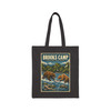 Black cotton canvas Brooks Camp Katmai Alaska tote bag featuring MOMENT No. 006 brown bear and salmon artwork.