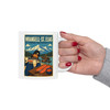 11 oz white ceramic Wrangell-St. Elias Alaska coffee mug featuring MOMENT No. 001 salmon and fish wheel artwork.