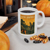 11 oz white ceramic Louisiana Bayou coffee mug featuring MOMENT No. 002 alligator artwork.