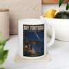 11 oz white ceramic Dry Tortugas National Park coffee mug featuring MOMENT No. 003 shark and nighttime fishing artwork.