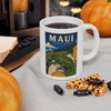 11 oz white ceramic Maui Upcountry Hawaii coffee mug featuring MOMENT No. 004 Jackson's chameleon artwork.