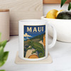11 oz white ceramic Maui Upcountry Hawaii coffee mug featuring MOMENT No. 004 Jackson's chameleon artwork.