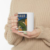 11 oz white ceramic Maui Upcountry Hawaii coffee mug featuring MOMENT No. 004 Jackson's chameleon artwork.
