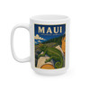 15 oz white ceramic Maui Upcountry Hawaii coffee mug featuring MOMENT No. 004 Jackson's chameleon artwork.