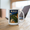 15 oz white ceramic Maui Upcountry Hawaii coffee mug featuring MOMENT No. 004 Jackson's chameleon artwork.