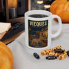 11 oz white ceramic Vieques Island Puerto Rico coffee mug featuring MOMENT No. 005 wild horse artwork.