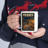 11 oz white ceramic Vieques Island Puerto Rico coffee mug featuring MOMENT No. 005 wild horse artwork.