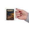 11 oz white ceramic Vieques Island Puerto Rico coffee mug featuring MOMENT No. 005 wild horse artwork.