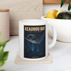 11 oz white ceramic Keauhou Bay Kona Hawaii coffee mug featuring MOMENT No. 008 manta ray night dive artwork.