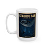 15 oz white ceramic Keauhou Bay Kona Hawaii coffee mug featuring MOMENT No. 008 manta ray night dive artwork.