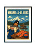 Wrangell-St. Elias National Park Alaska matte poster featuring vintage-inspired MOMENT No. 001 artwork with a fisherman, wild salmon and traditional fish wheel.