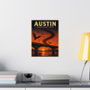 18 x 24 inch Austin Texas matte poster featuring MOMENT No. 007 Congress Avenue Bridge bat artwork.