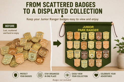 Before and after Junior Ranger badge organization display banner comparison