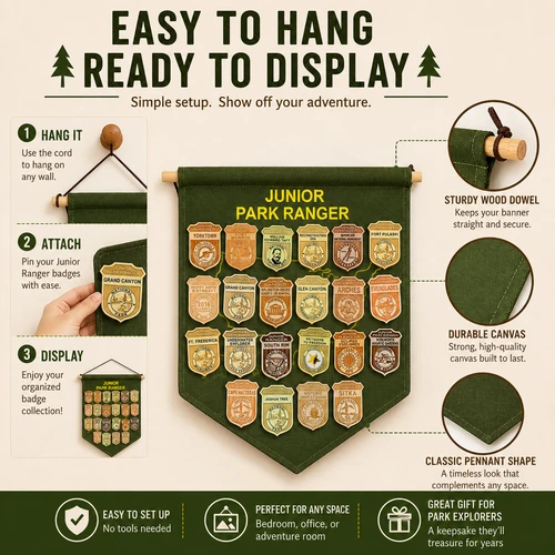 National Park hiking medallion display tube and certificate storage organizer