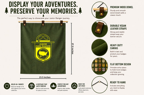 National Park Junior Ranger Banner Plus oversized adventure badge display organizer