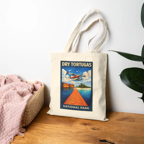 Dry Tortugas Seaplane Tote – National Park Vintage Travel Poster Canvas Bag
