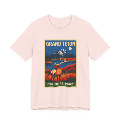 Grand Teton Elk Tee – Vintage Mountain National Park Poster T-Shirt