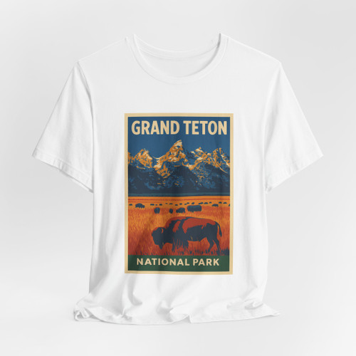 Grand Teton Buffalo Tee – Vintage Mountain National Park Poster T-Shirt