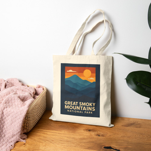 Great Smoky Mountains Tote Bag – Retro Mountain Sunset Canvas Tote
