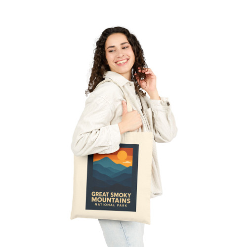 Great Smoky Mountains Tote Bag – Retro Mountain Sunset Canvas Tote