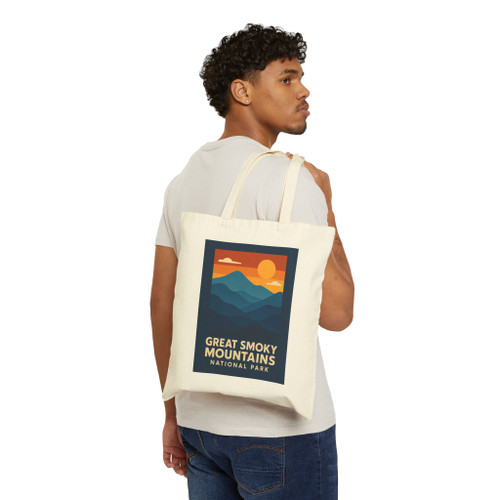 Great Smoky Mountains Tote Bag – Retro Mountain Sunset Canvas Tote