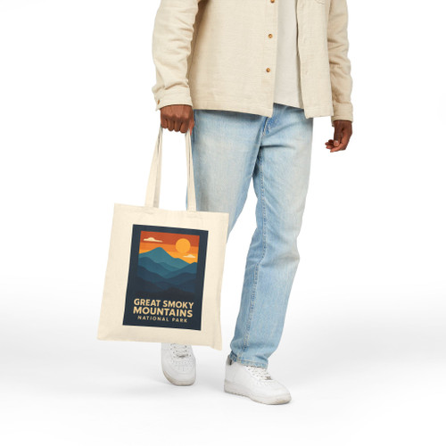 Great Smoky Mountains Tote Bag – Retro Mountain Sunset Canvas Tote
