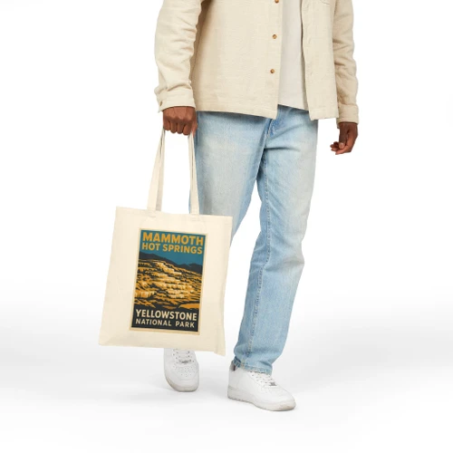 Mammoth Hot Springs Tote Bag – Yellowstone National Park Vintage Canvas Tote