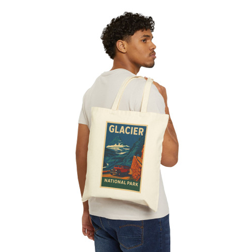 Glacier National Park Tote Bag – Vintage Red Bus Travel Poster Canvas Tote