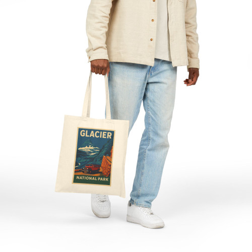 Glacier National Park Tote Bag – Vintage Red Bus Travel Poster Canvas Tote
