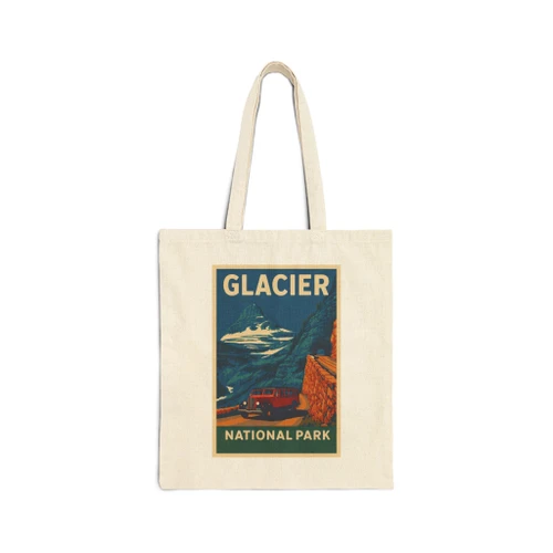 Glacier National Park Tote Bag – Vintage Red Bus Travel Poster Canvas Tote