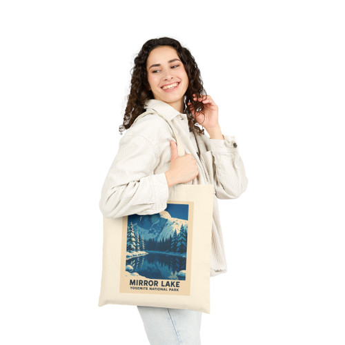 Mirror Lake Yosemite Tote Bag – Vintage Winter Poster Canvas Tote