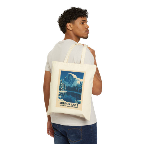Mirror Lake Yosemite Tote Bag – Vintage Winter Poster Canvas Tote