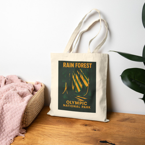 Rain Forest Olympic National Park Tote Bag – Vintage National Park Poster Canvas Tote