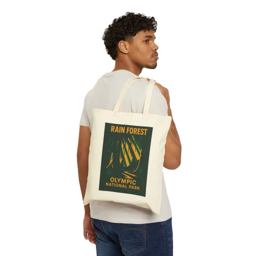 Rain Forest Olympic National Park Tote Bag – Vintage National Park Poster Canvas Tote