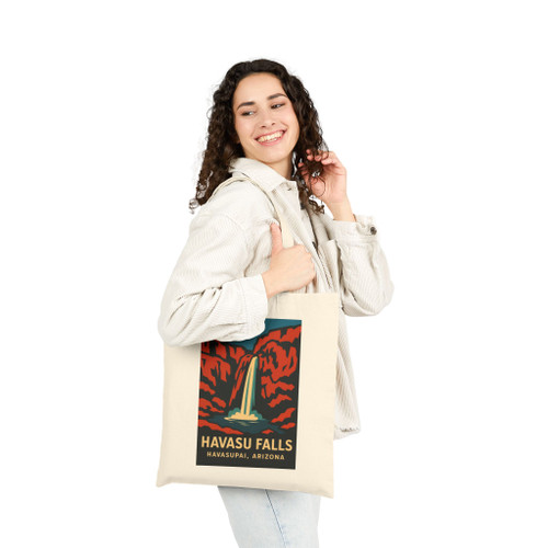 Havasu Falls Tote Bag – Havasupai Arizona Waterfall Vintage Travel Poster Canvas Tote