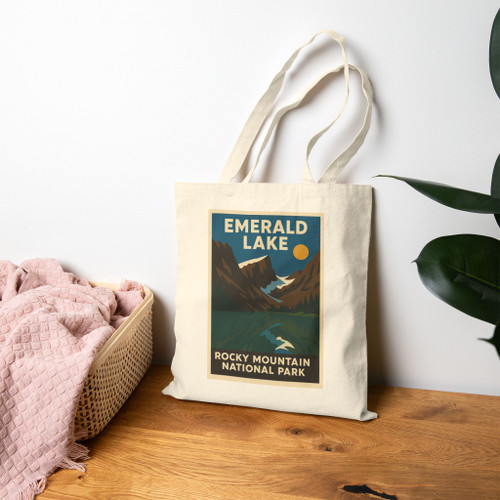Emerald Lake Rocky Mountain Tote Bag – Vintage National Park Travel Poster Canvas Tote